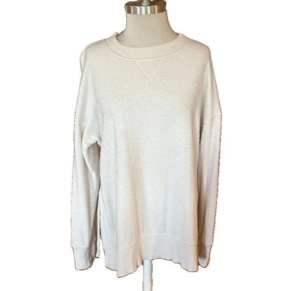 Aerie Chilled Out Oversized Sweatshirt Sz Small Winter White Half Slit Textured